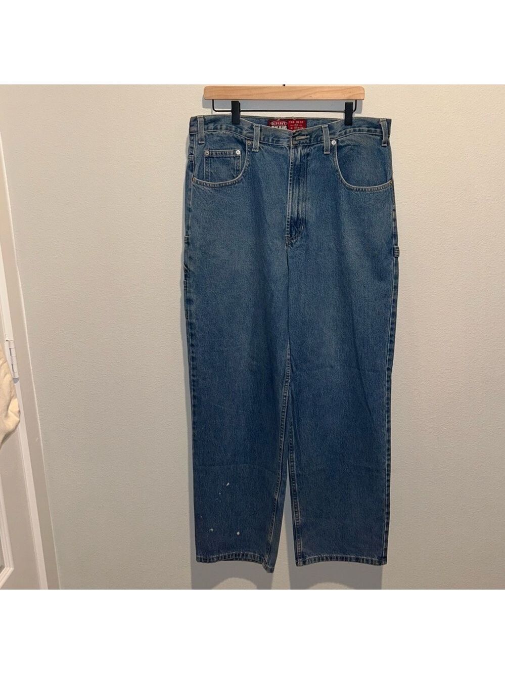 Vintage Old Navy Carpenter Jeans 36x30 Blue Grunge Style Preowned Paint Splatter